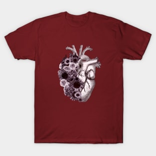 Human Heart autumn watercolor with suflowers and daisies, purple flowers, Heart, anatomical body, Human heart T-Shirt